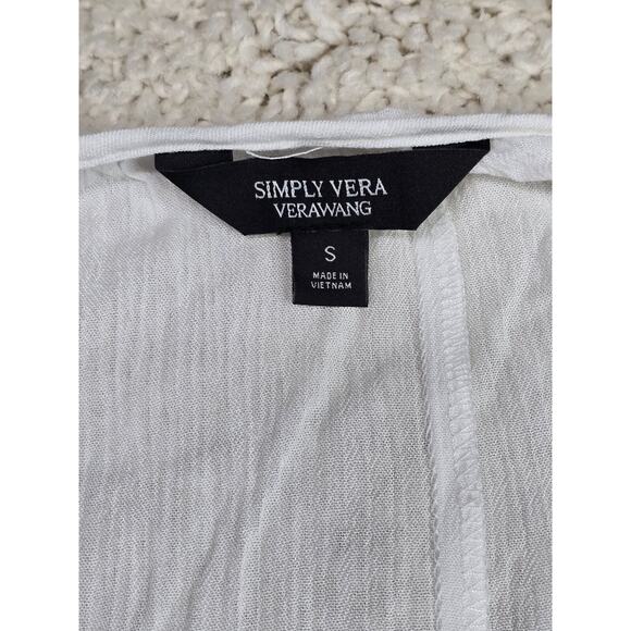 Simply Vera Wang Womens Sz Small White Black Long Sleeve Top Shirt Blouse Floral - Picture 2 of 10